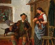 Gustav Eberlein Die Dackelfamilie mit Jager und Magd Spain oil painting artist